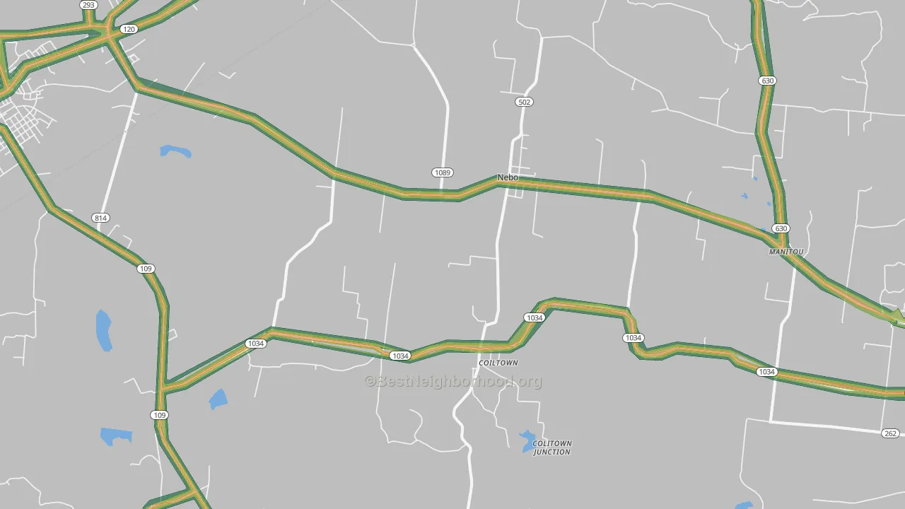 Nebo, KY Map of Noise Levels in Nebo