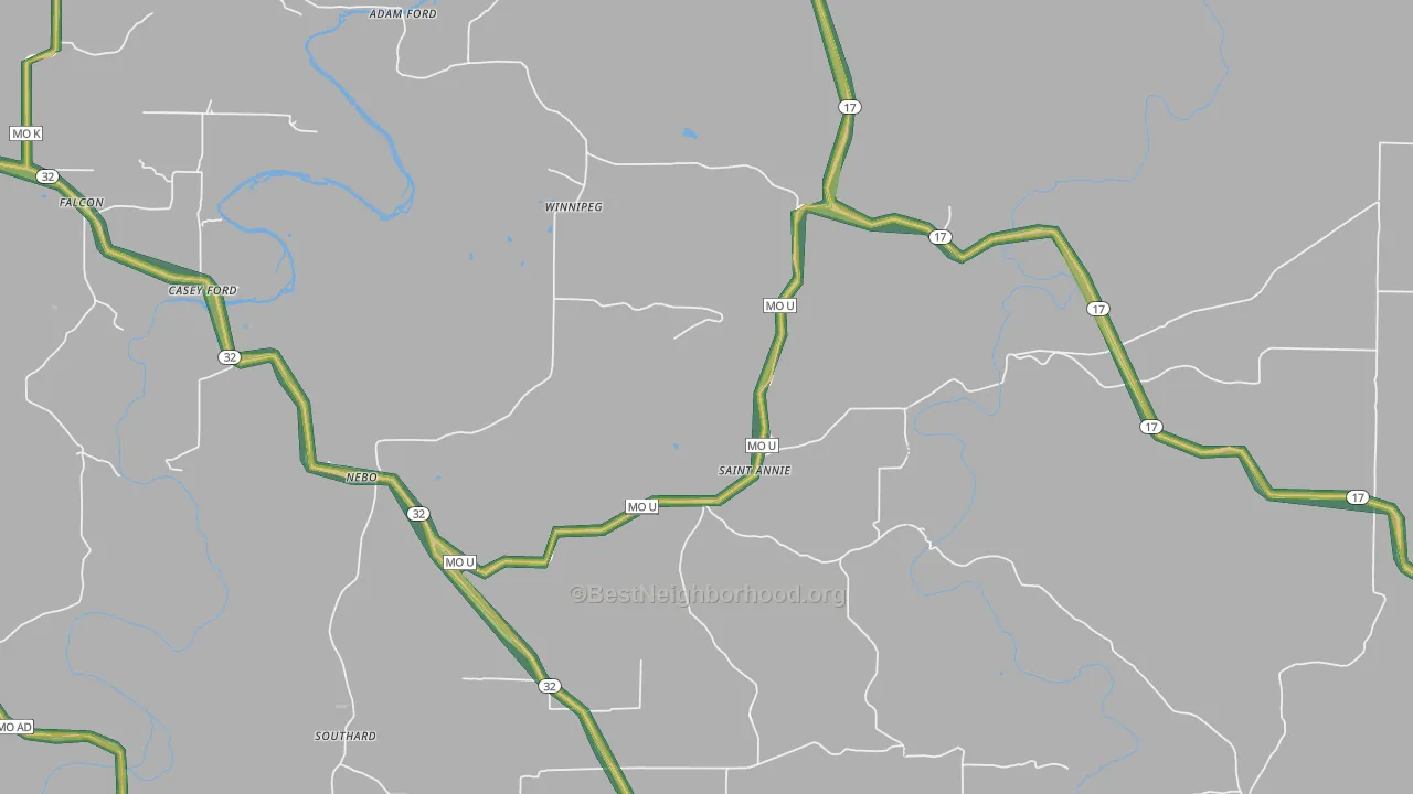 Nebo, MO Map of Noise Levels in Nebo