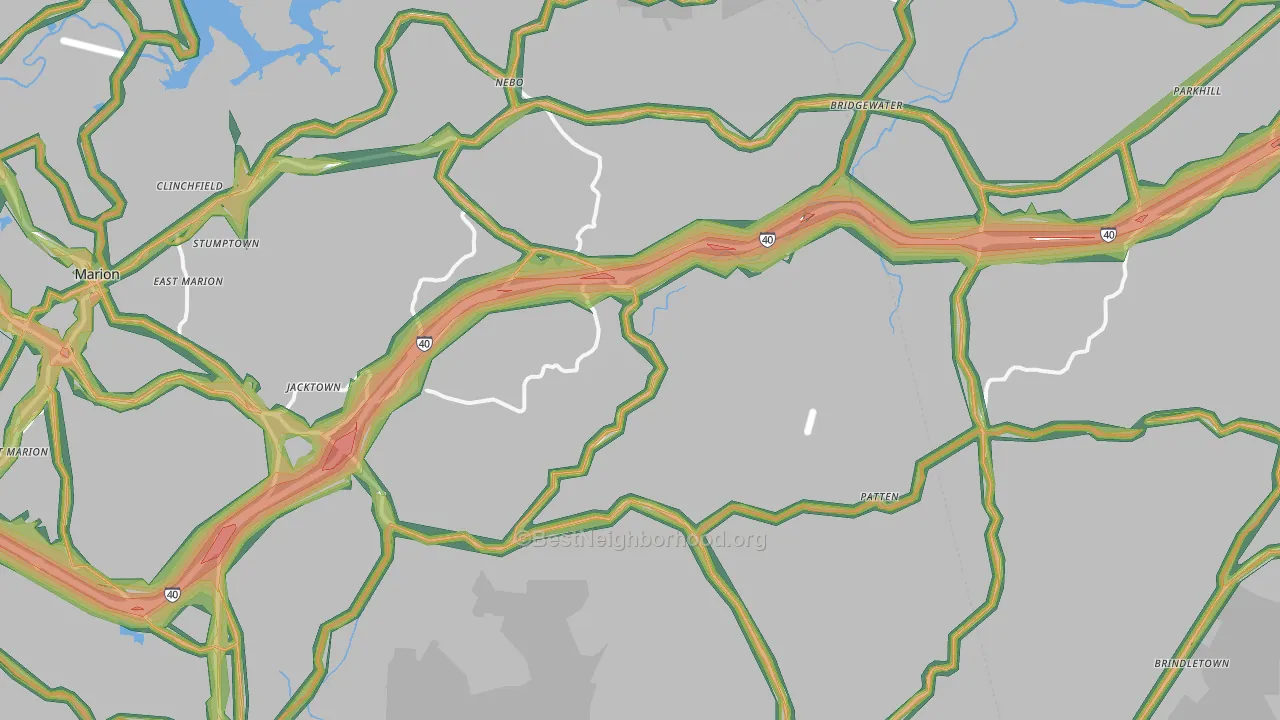 Nebo, NC Map of Noise Levels in Nebo