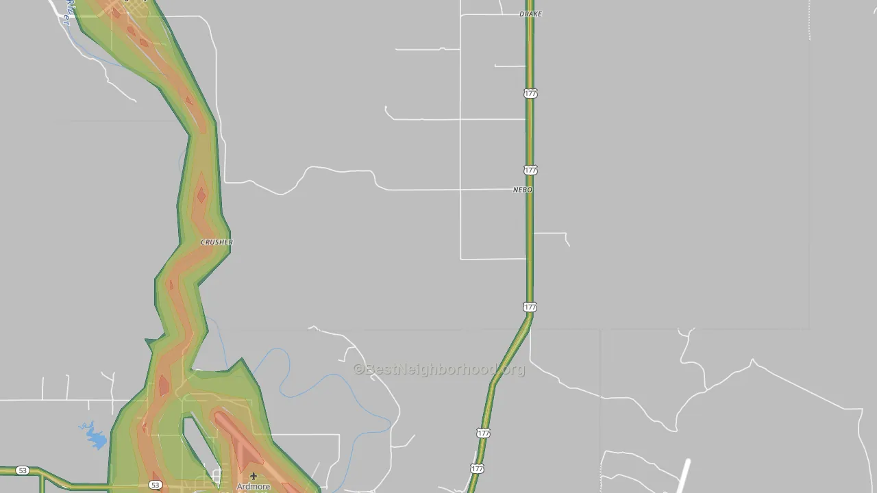 Nebo, OK Map of Noise Levels in Nebo