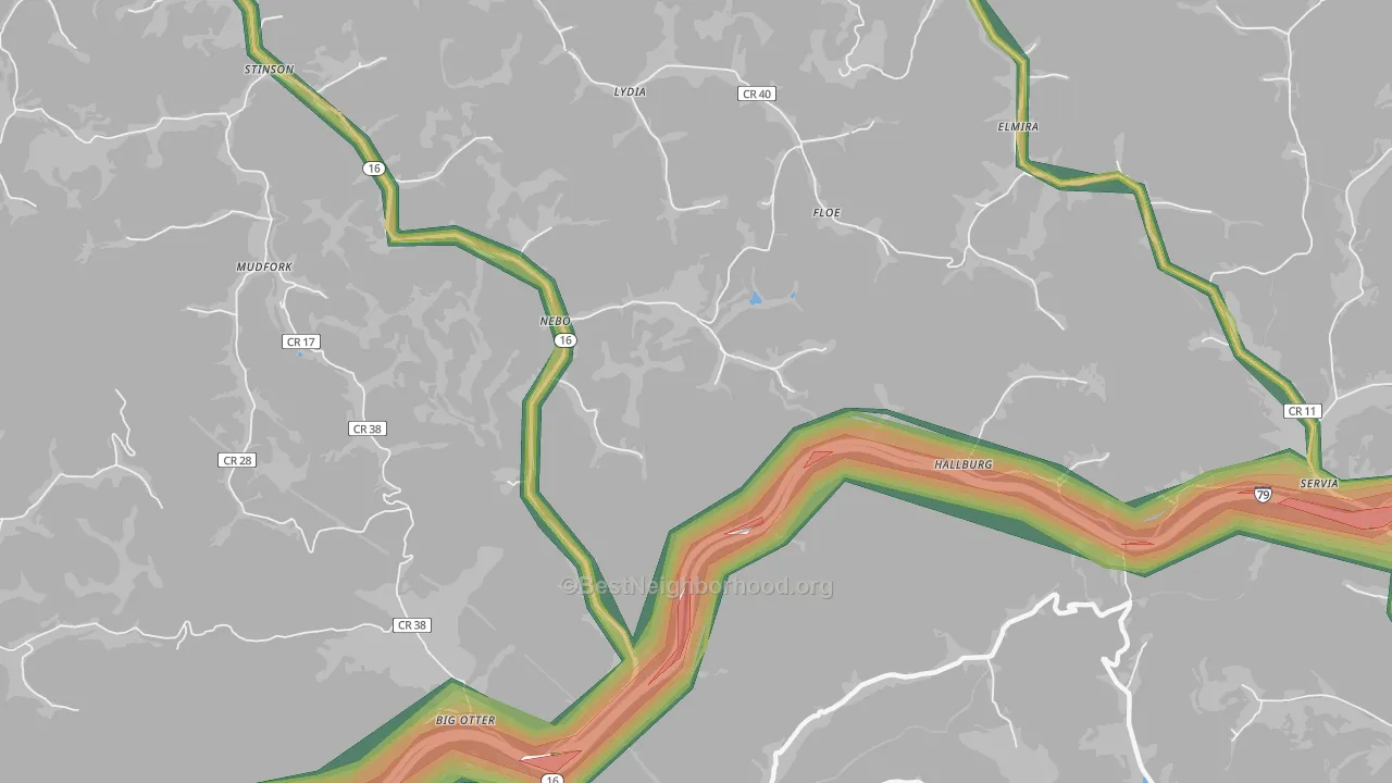 Nebo, WV Map of Noise Levels in Nebo