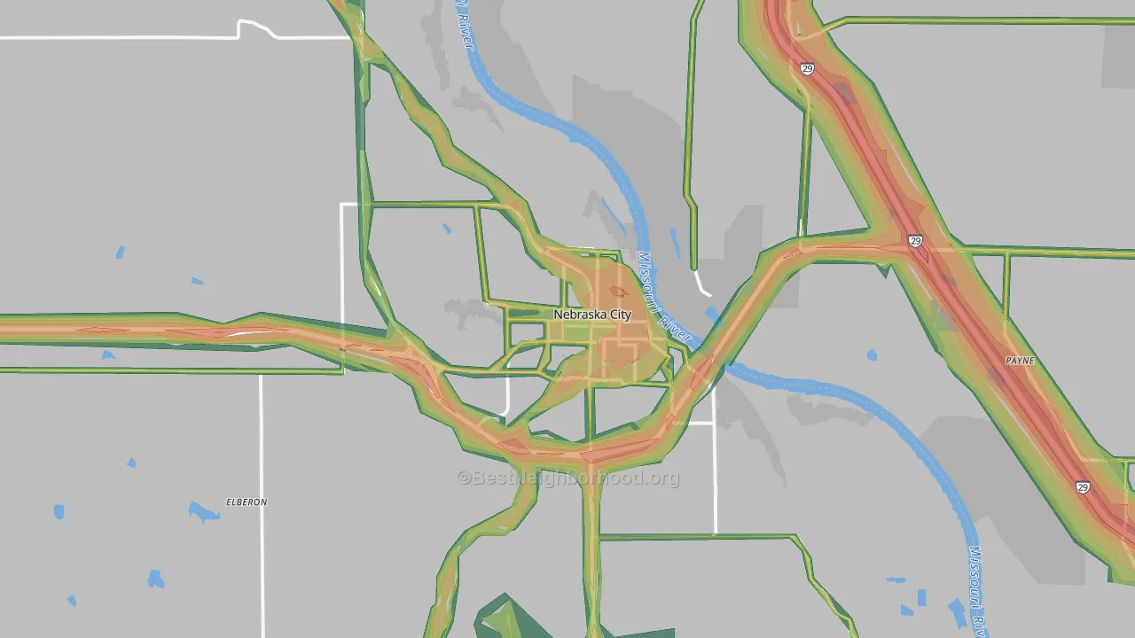 Nebraska City, NE Map of Noise Levels in Nebraska City
