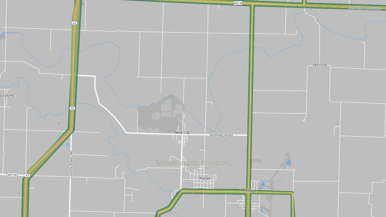 Neck City, MO Map of Noise Levels in Neck City