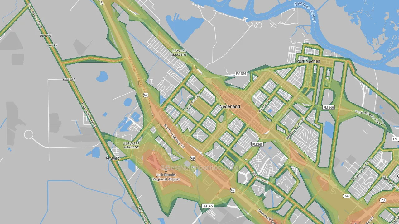 Nederland, TX Map of Noise Levels in Nederland