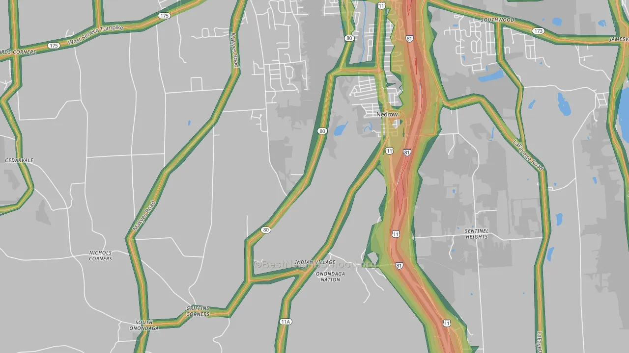 Nedrow, NY Map of Noise Levels in Nedrow