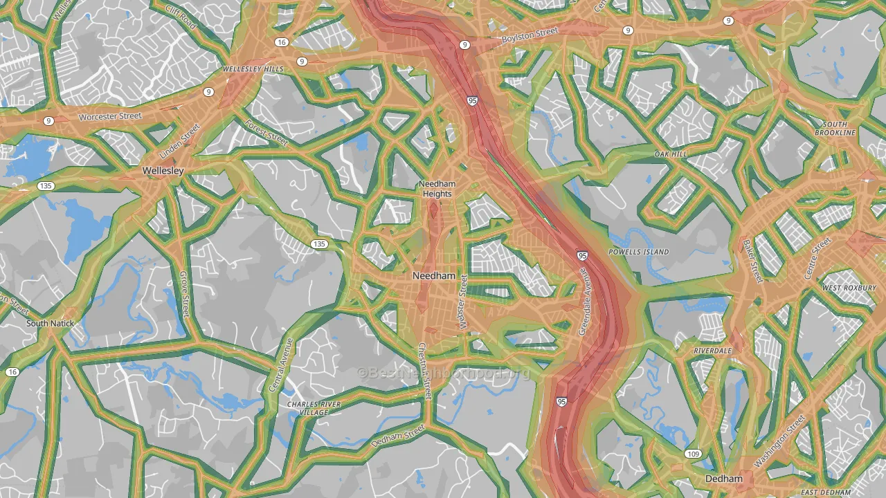 Needham, MA Map of Noise Levels in Needham