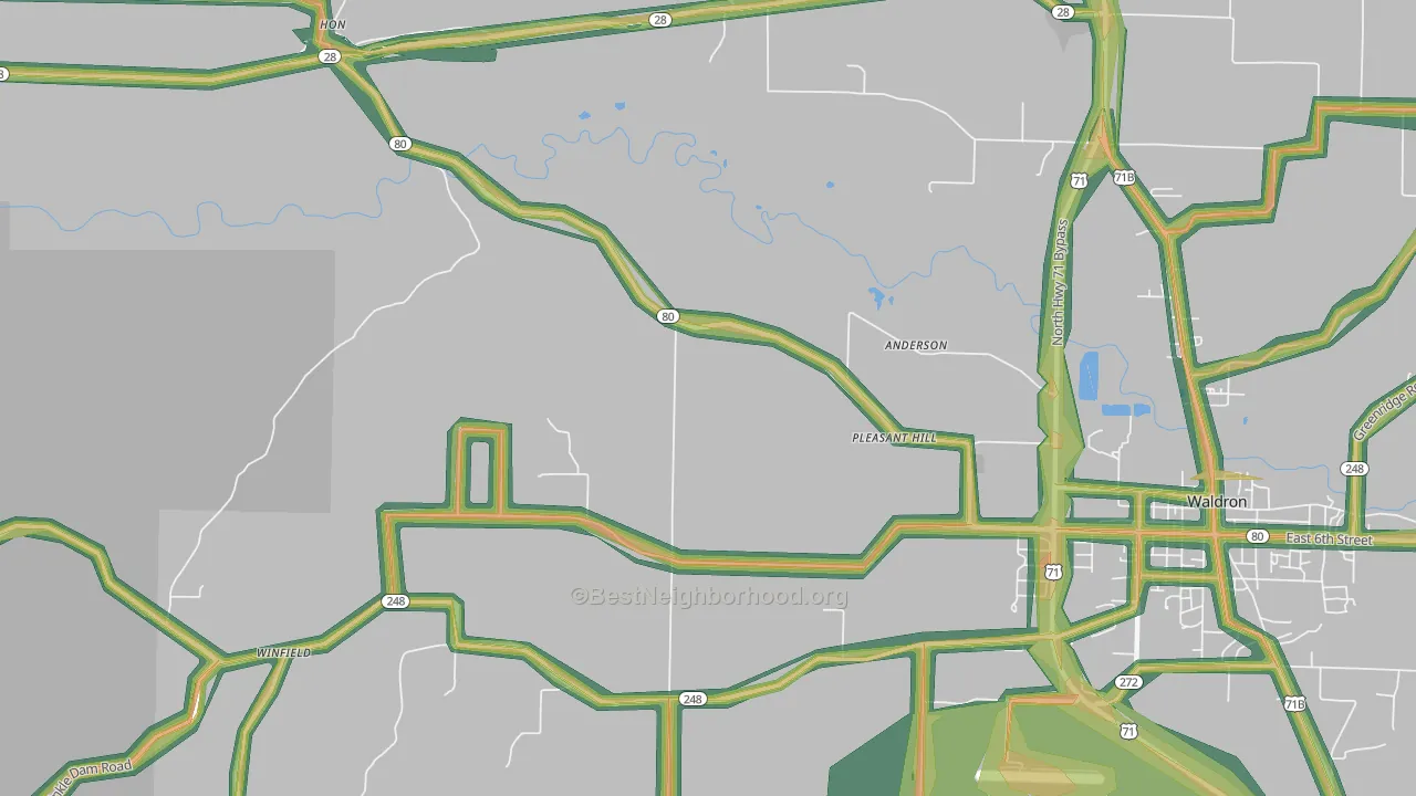 Needmore, AR Map of Noise Levels in Needmore