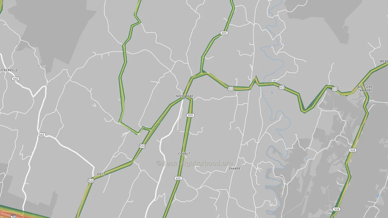 Needmore, PA Map of Noise Levels in Needmore
