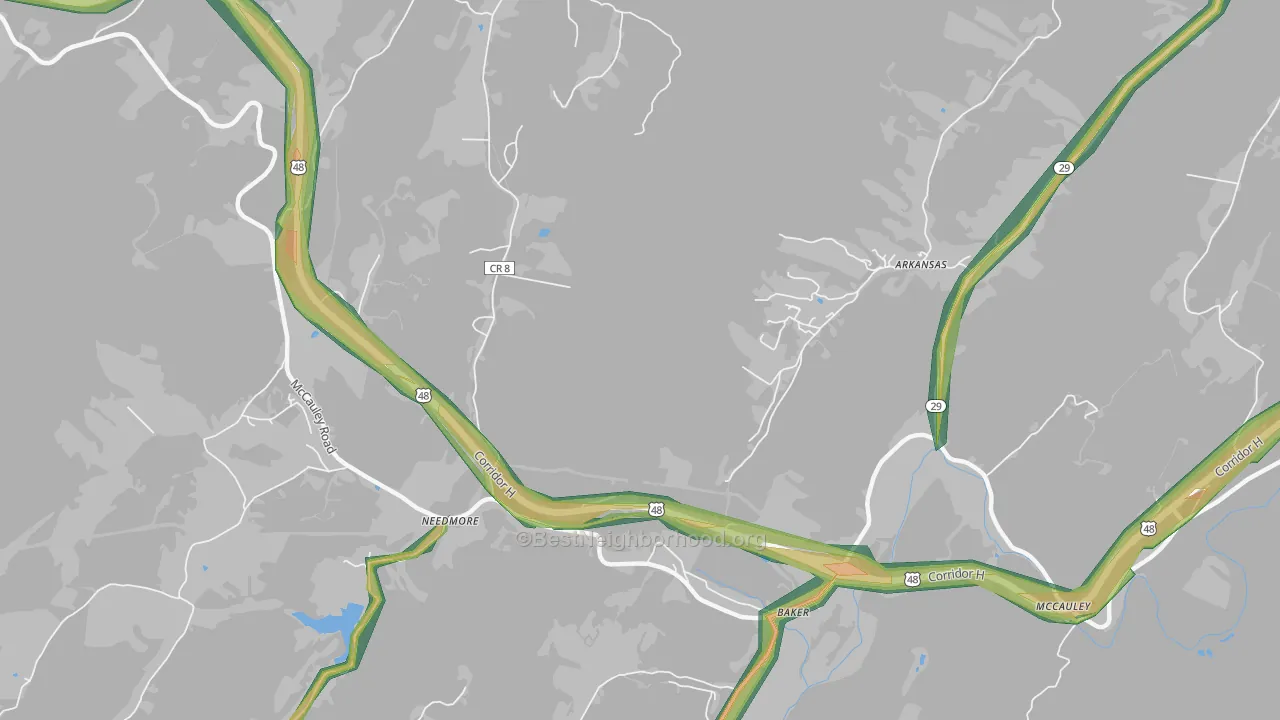 Needmore, WV Map of Noise Levels in Needmore