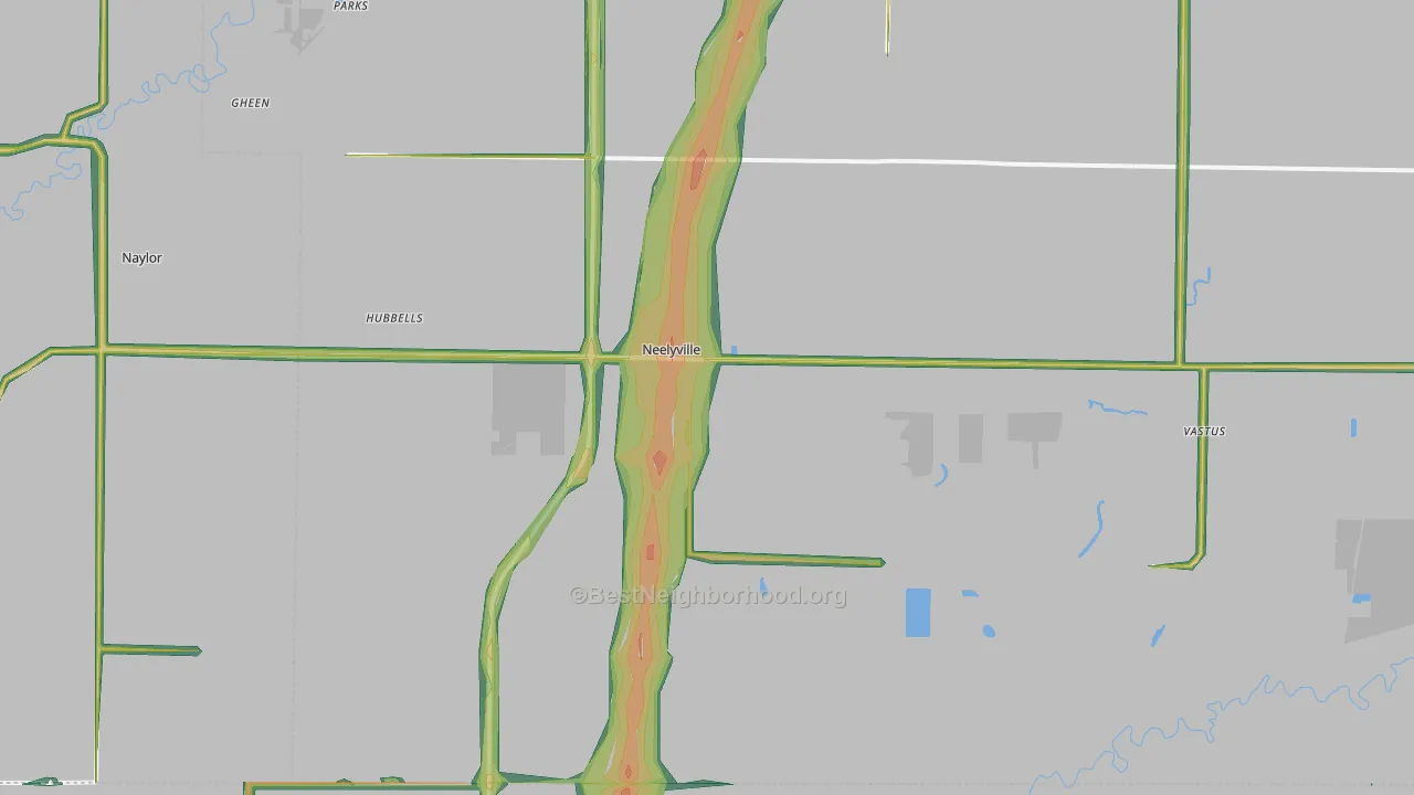 Neelyville, MO Map of Noise Levels in Neelyville