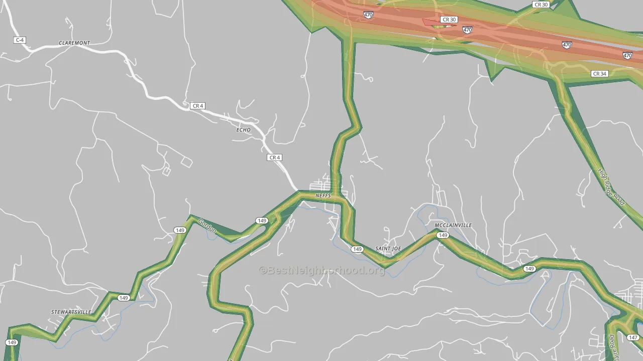 Neffs, OH Map of Noise Levels in Neffs