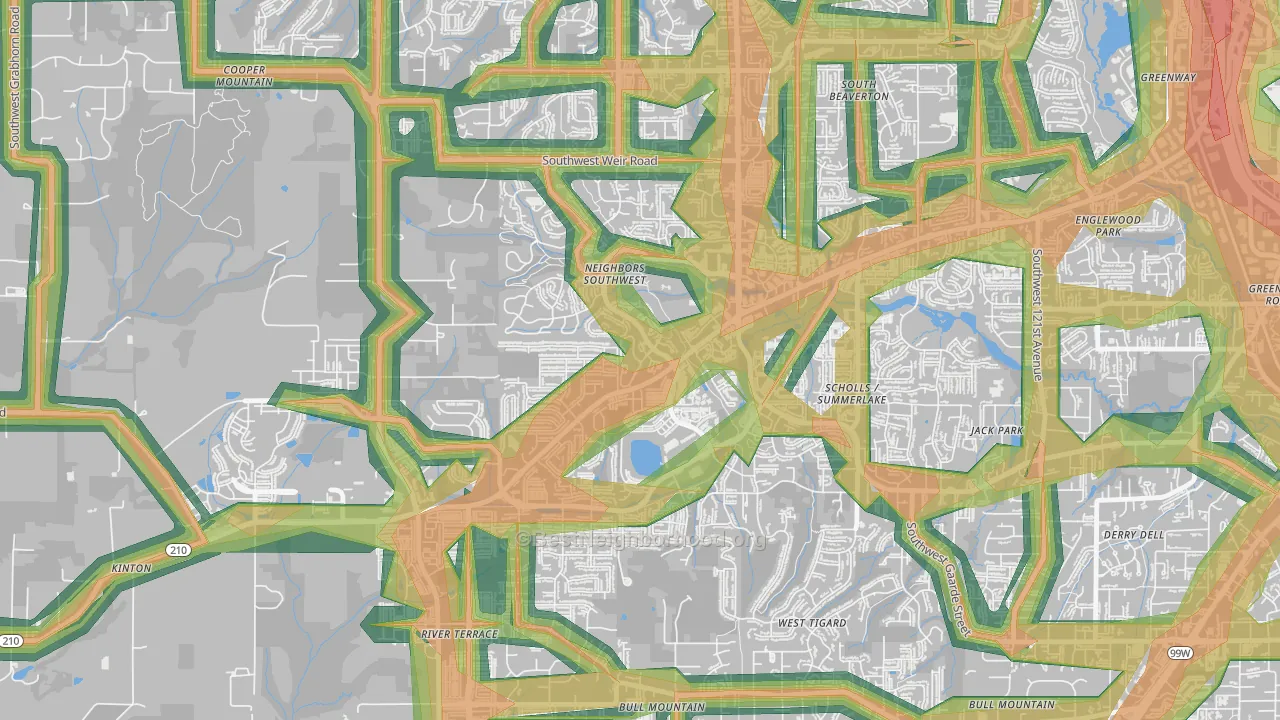 Neighbors Southwest, Beaverton, OR Map of Noise Levels in Neighbors Southwest