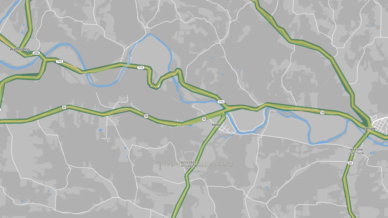 Nellie, OH Map of Noise Levels in Nellie