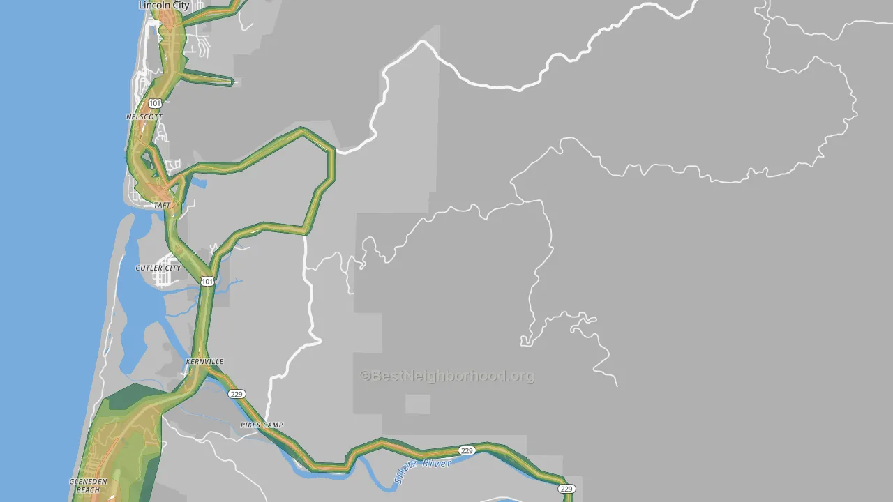 Nelscott, OR Map of Noise Levels in Nelscott