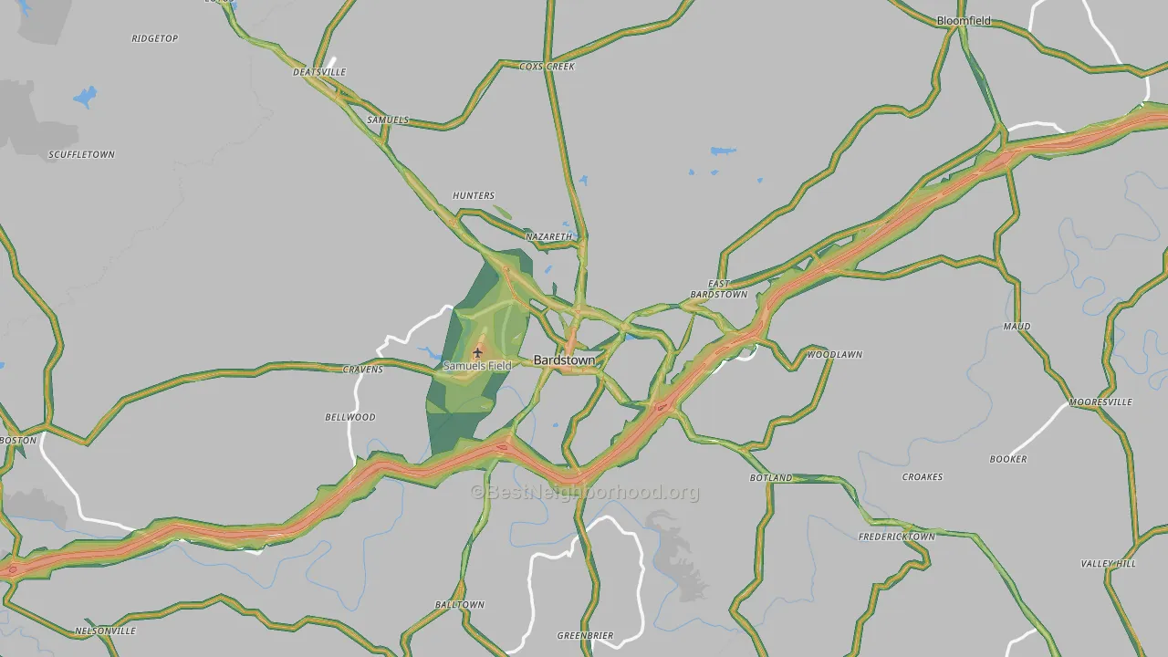 Nelson County, KY Map of Noise Levels in Nelson County