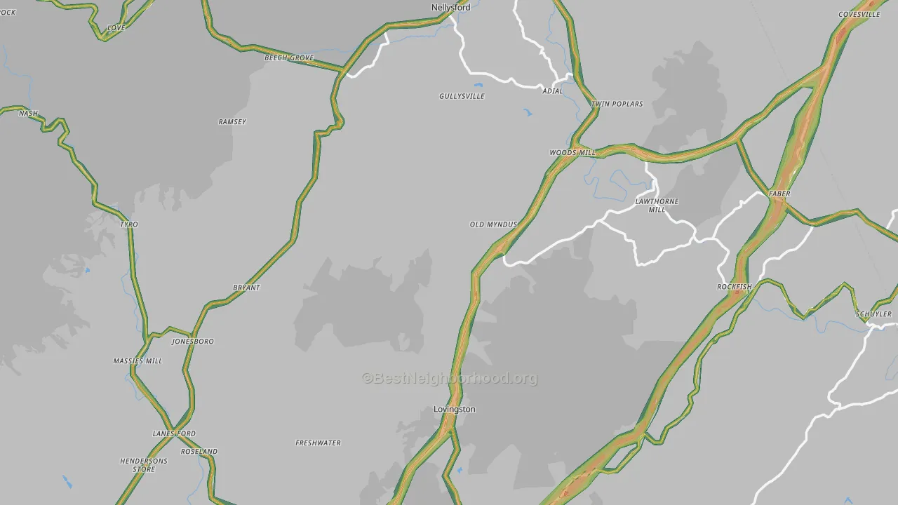 Nelson County, VA Map of Noise Levels in Nelson County