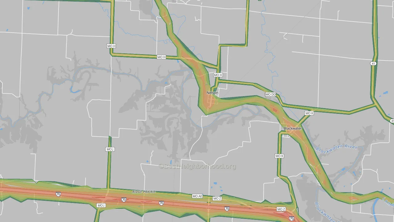 Nelson, MO Map of Noise Levels in Nelson