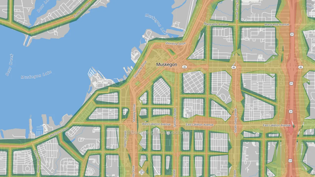 Nelson, Muskegon, MI Map of Noise Levels in Nelson