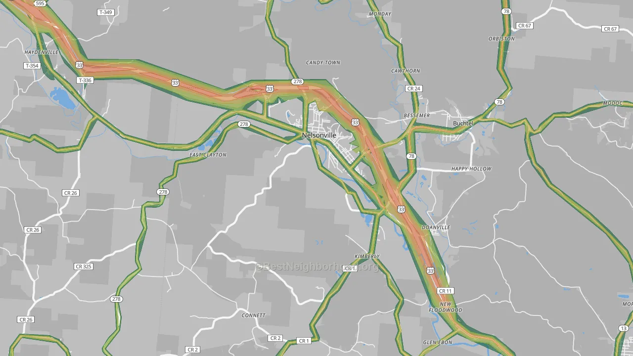 Nelsonville, OH Map of Noise Levels in Nelsonville