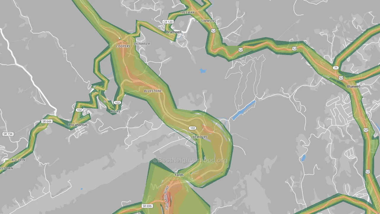 Nemours, WV Map of Noise Levels in Nemours