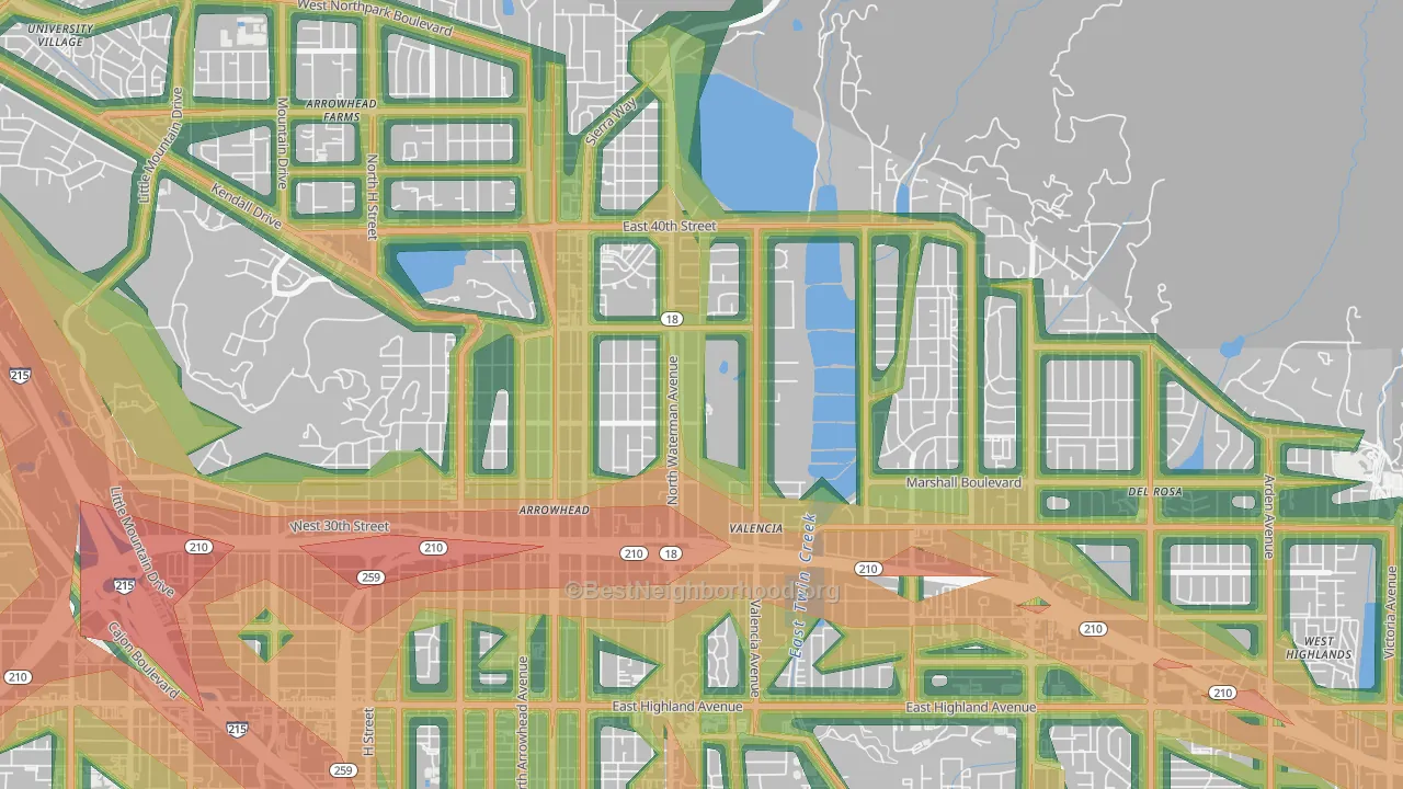 Nena, San Bernardino, CA Map of Noise Levels in Nena