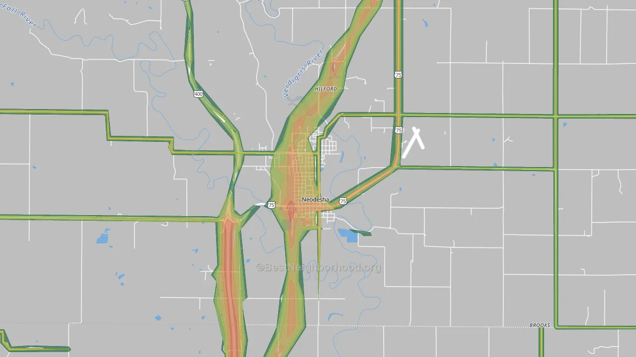 Neodesha, KS Map of Noise Levels in Neodesha