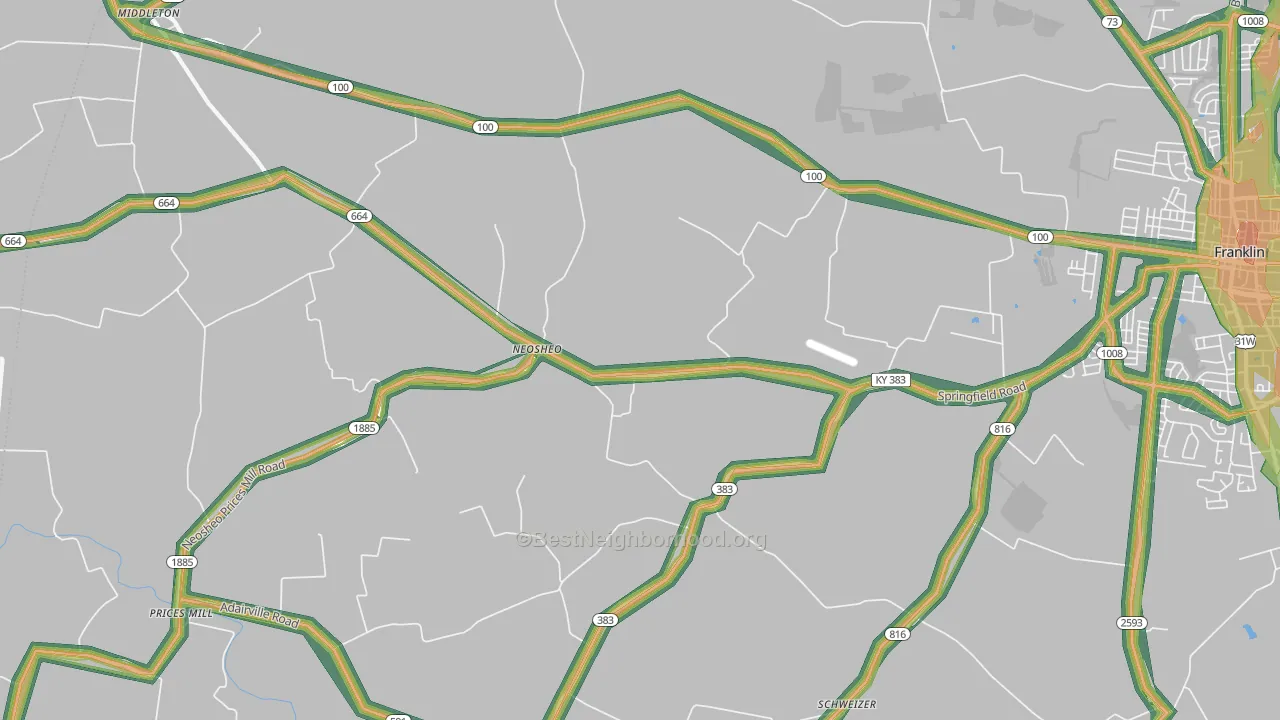 Neosheo, KY Map of Noise Levels in Neosheo