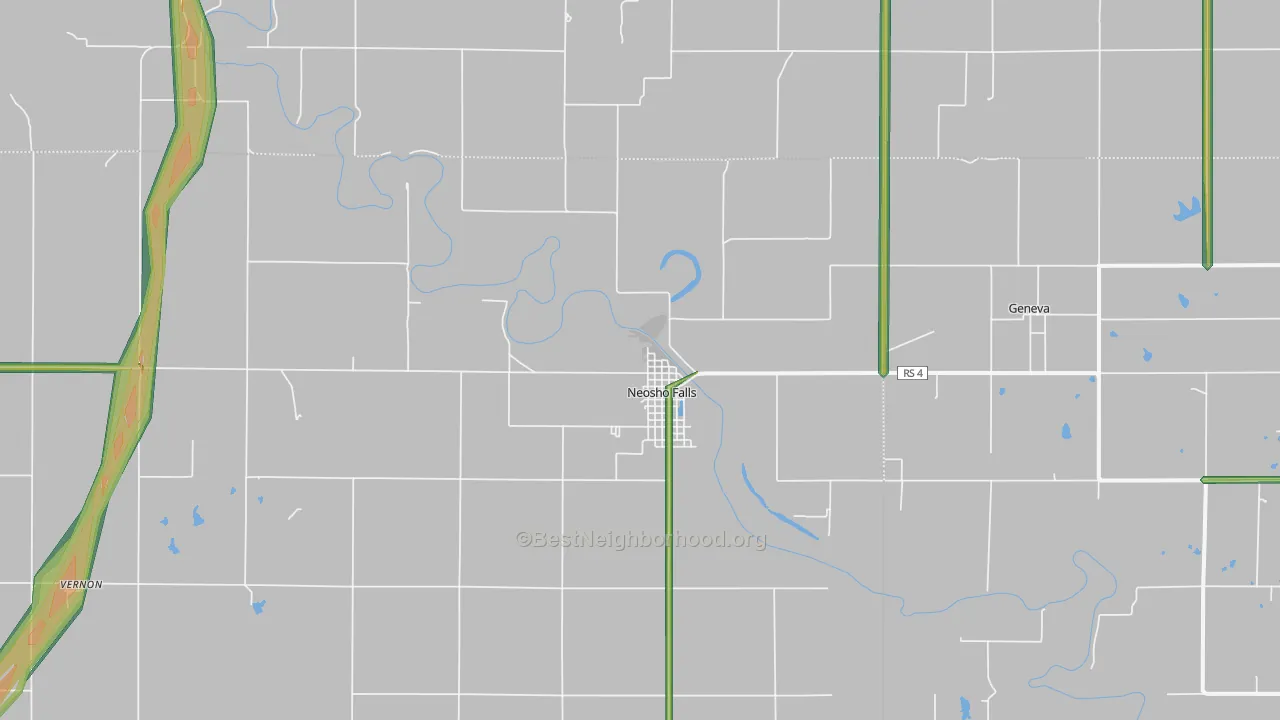 Neosho Falls, KS Map of Noise Levels in Neosho Falls