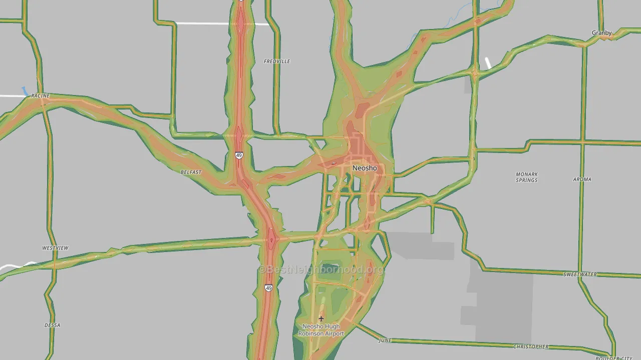 Neosho, MO Map of Noise Levels in Neosho