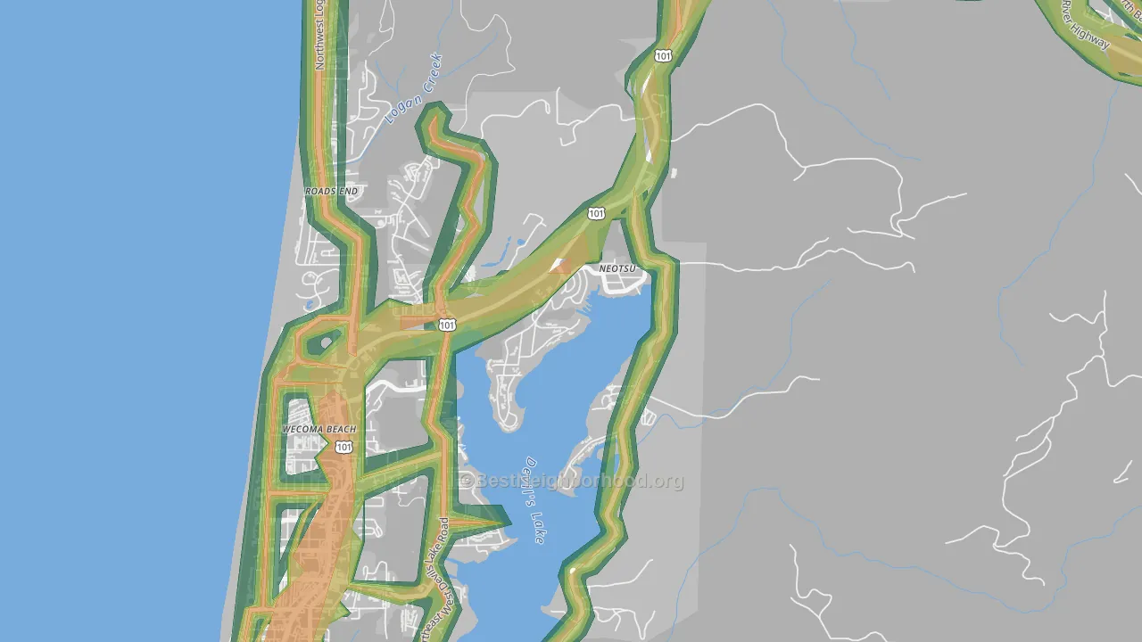 Neotsu, OR Map of Noise Levels in Neotsu