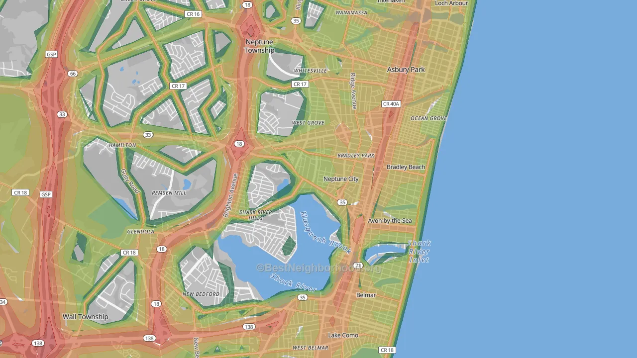 Neptune City, NJ Map of Noise Levels in Neptune City