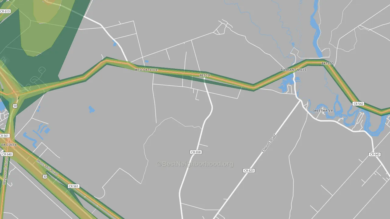 Nesco, NJ Map of Noise Levels in Nesco