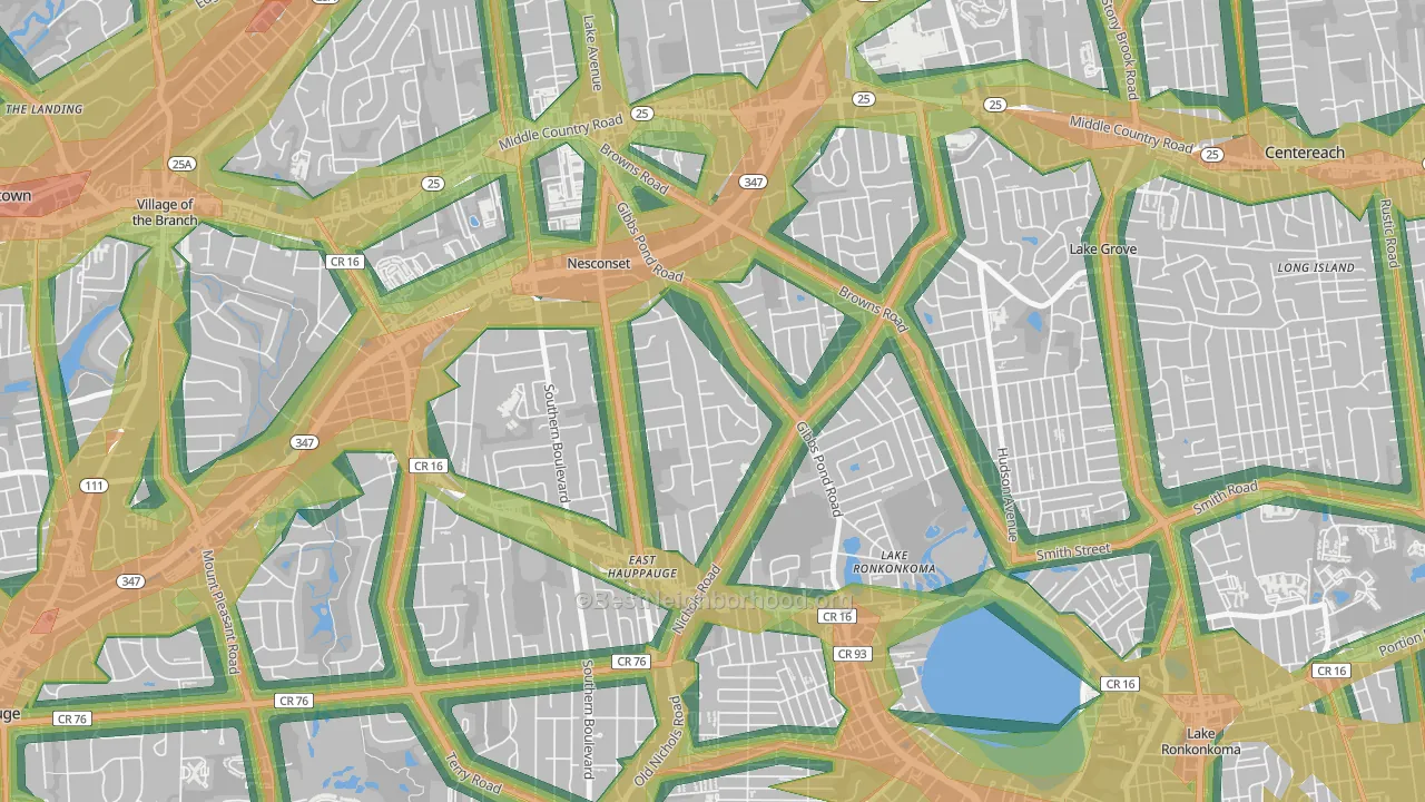Nesconset, NY Map of Noise Levels in Nesconset