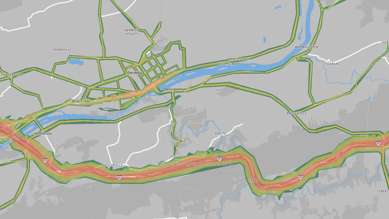 Nescopeck, PA Map of Noise Levels in Nescopeck