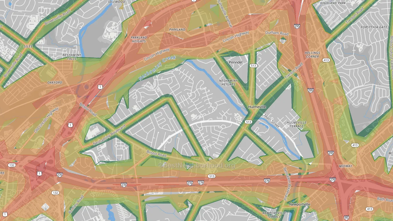 Neshaminy Valley, Bensalem, PA Map of Noise Levels in Neshaminy Valley