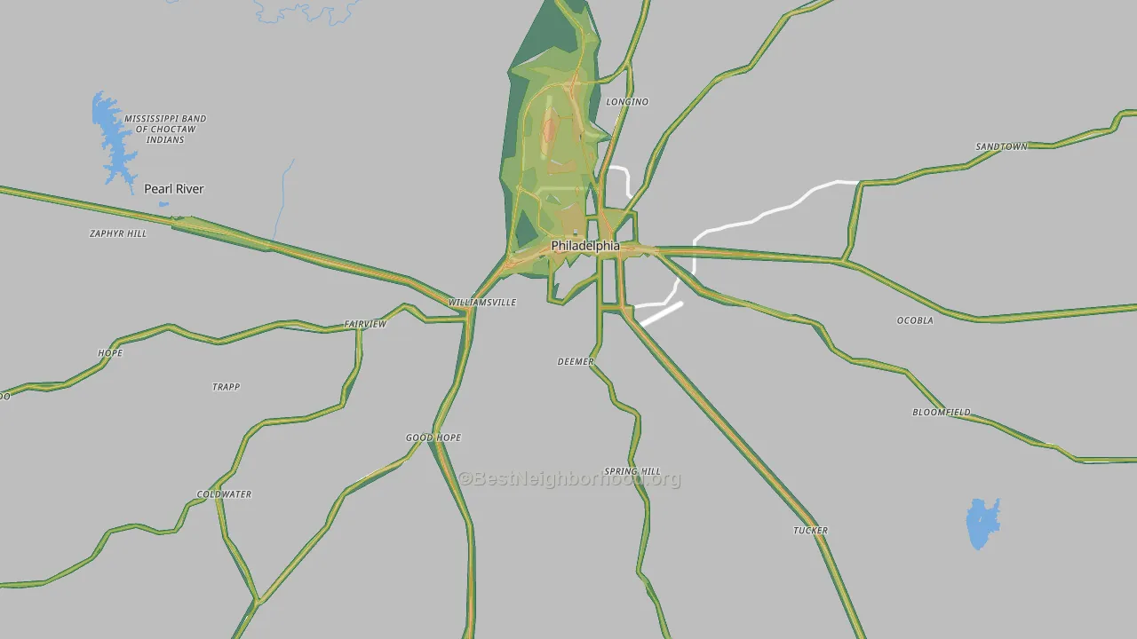Neshoba County, MS Map of Noise Levels in Neshoba County
