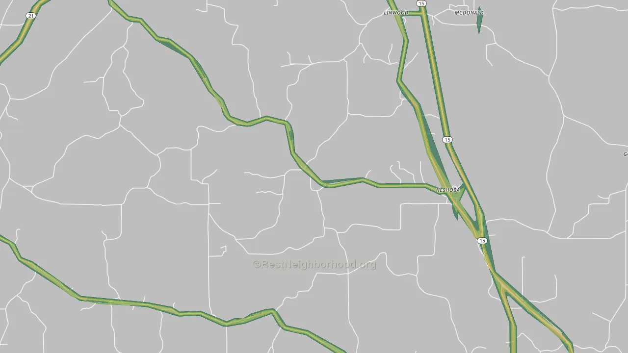 Neshoba, MS Map of Noise Levels in Neshoba