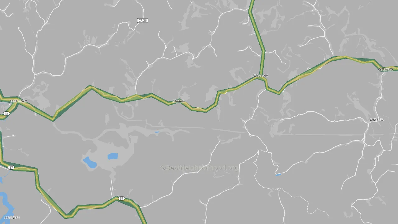 Nestlow, WV Map of Noise Levels in Nestlow