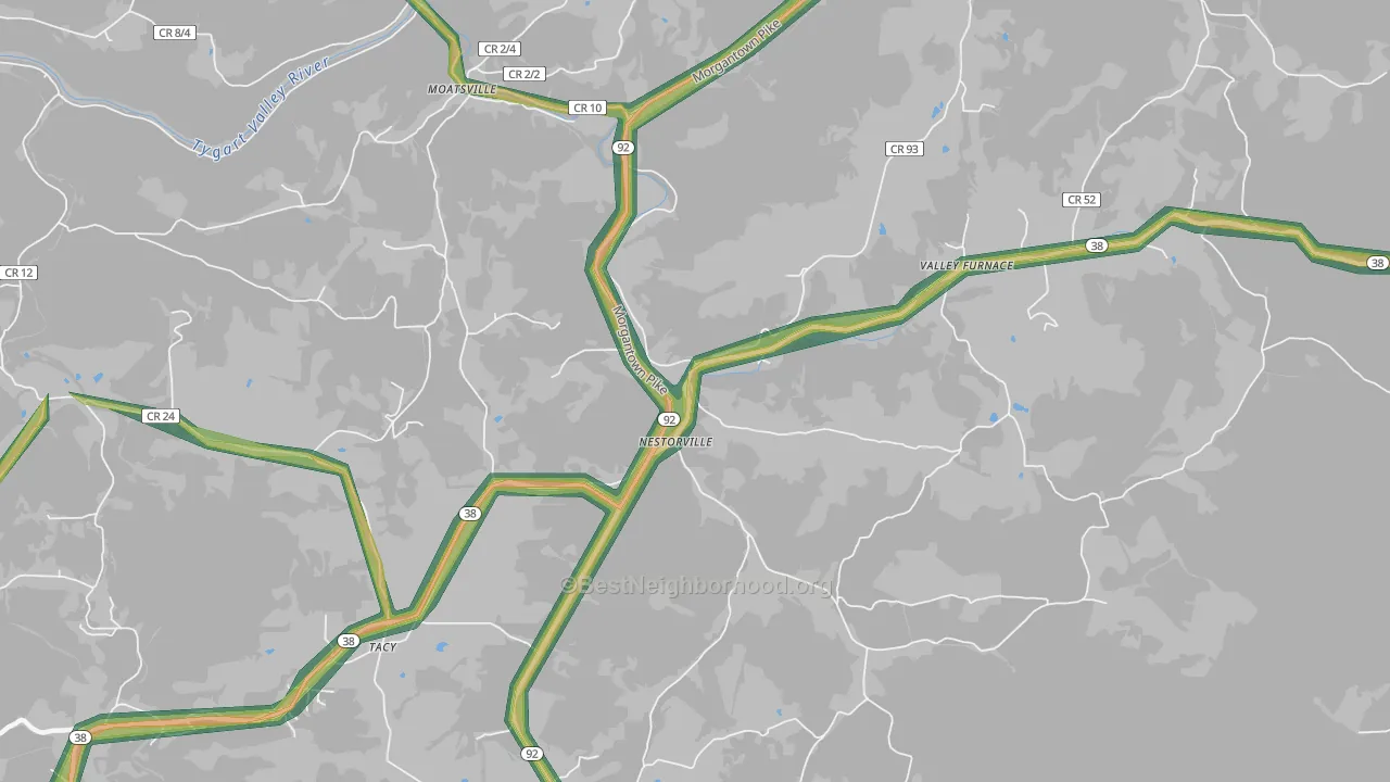 Nestorville, WV Map of Noise Levels in Nestorville