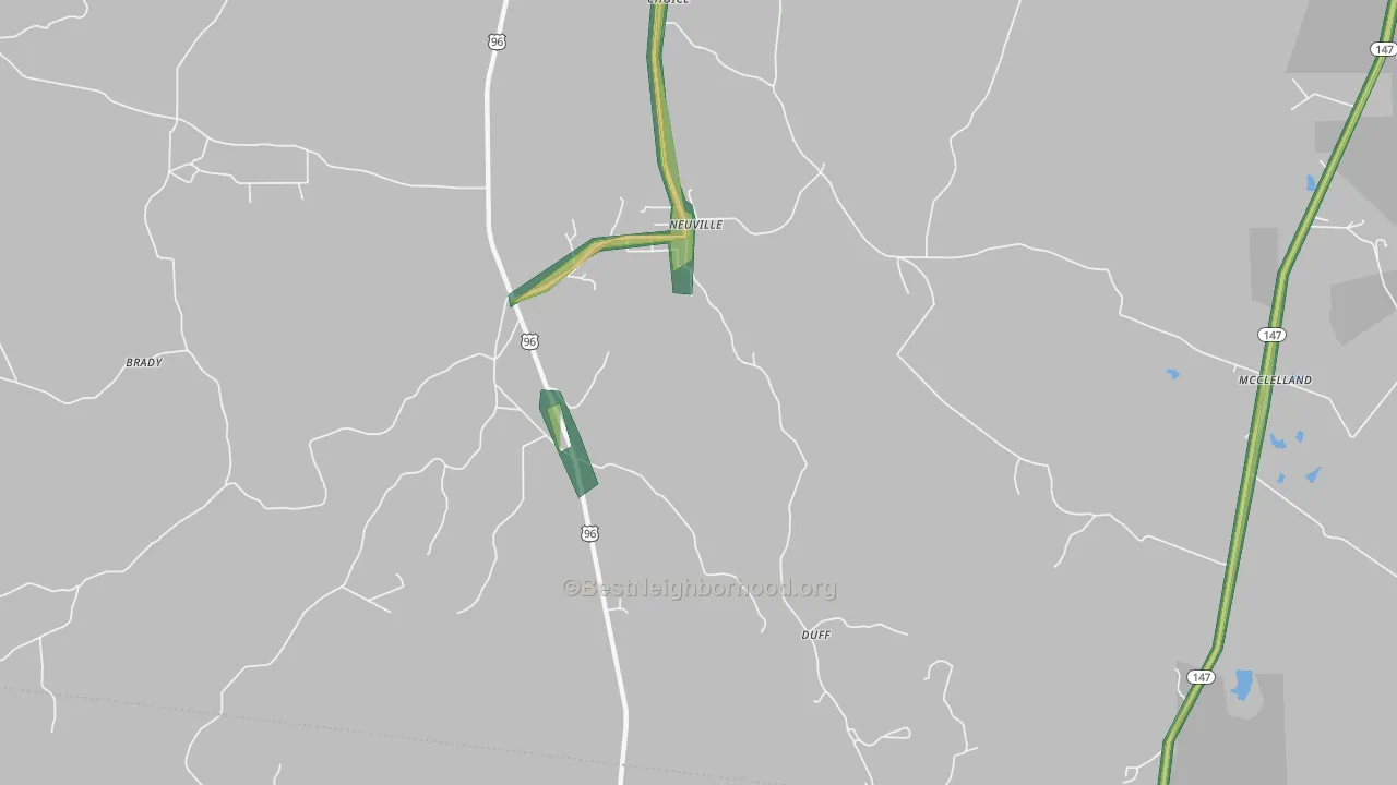 Neuville, TX Map of Noise Levels in Neuville