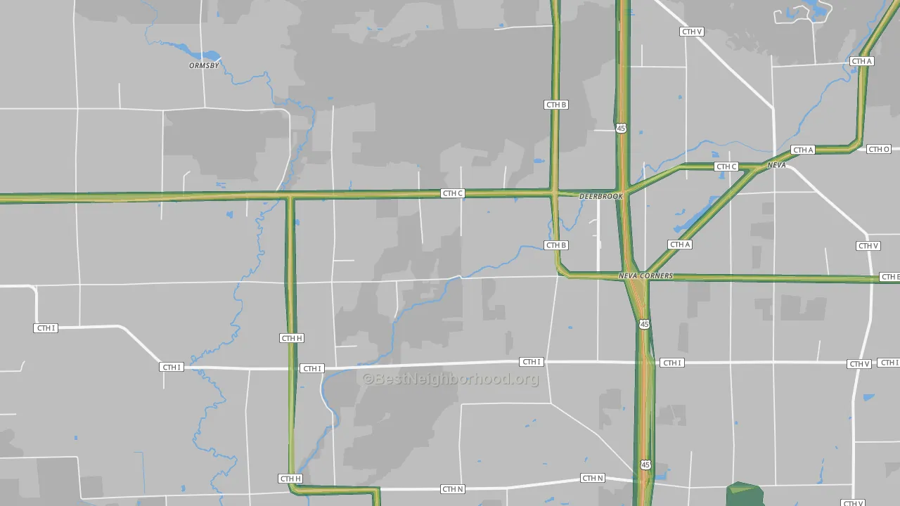 Neva Corners, WI Map of Noise Levels in Neva Corners