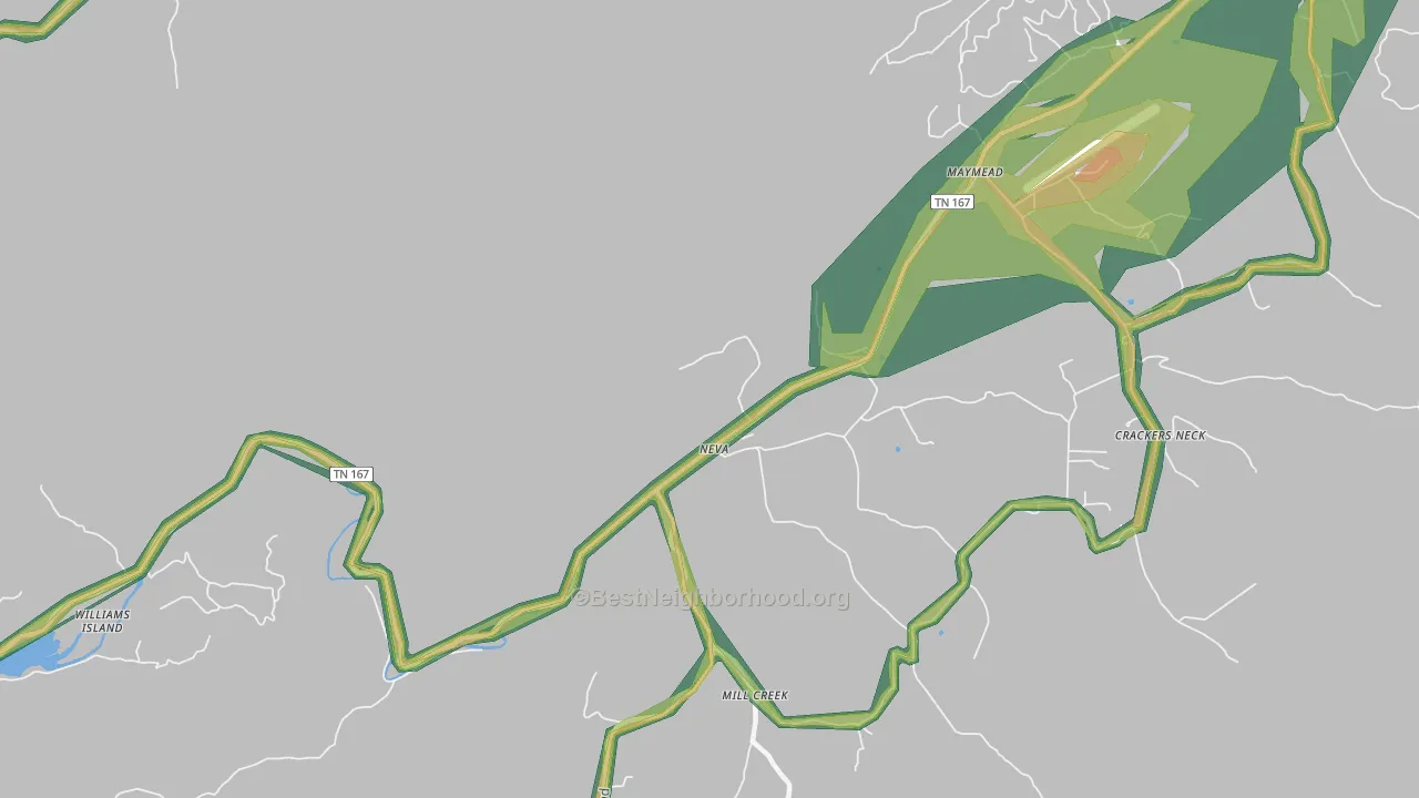 Neva, TN Map of Noise Levels in Neva