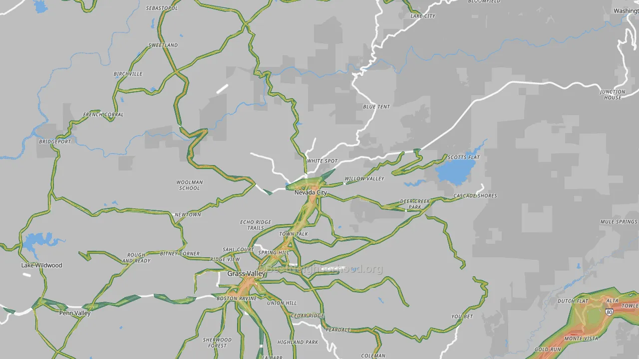 Nevada City, CA Map of Noise Levels in Nevada City