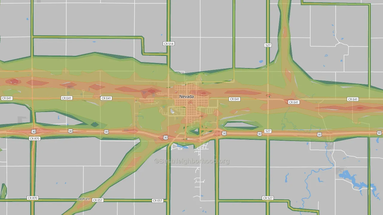 Nevada, IA Map of Noise Levels in Nevada
