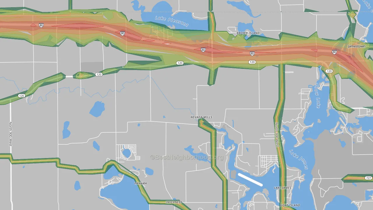 Nevada Mills, IN Map of Noise Levels in Nevada Mills