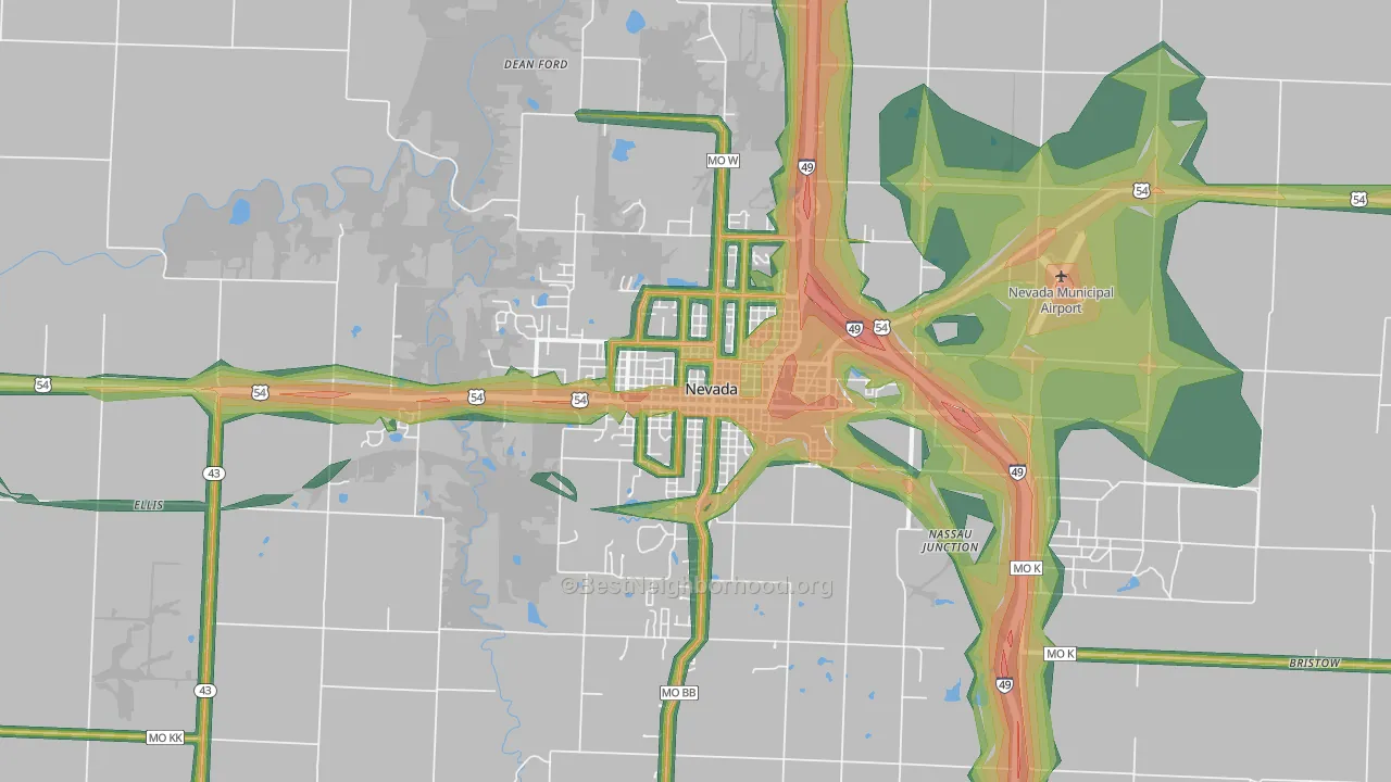 Nevada, MO Map of Noise Levels in Nevada