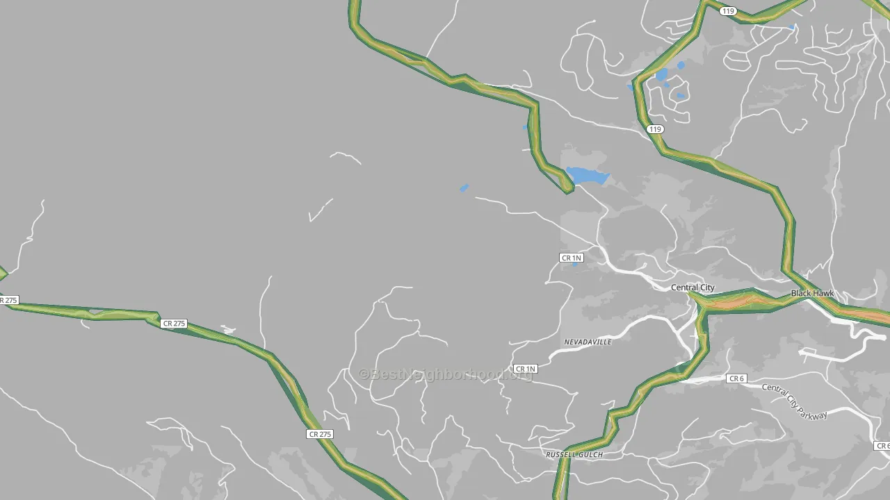 Nevadaville, CO Map of Noise Levels in Nevadaville