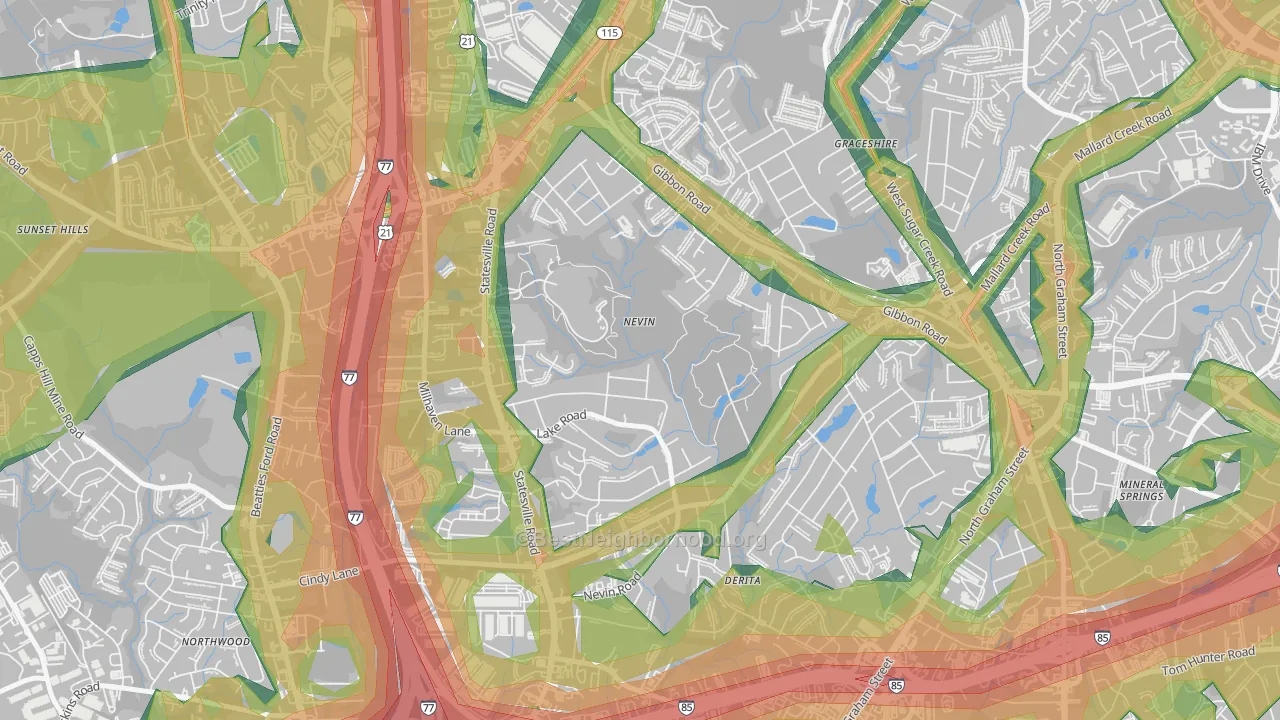 Nevin Community, Charlotte, NC Map of Noise Levels in Nevin Community
