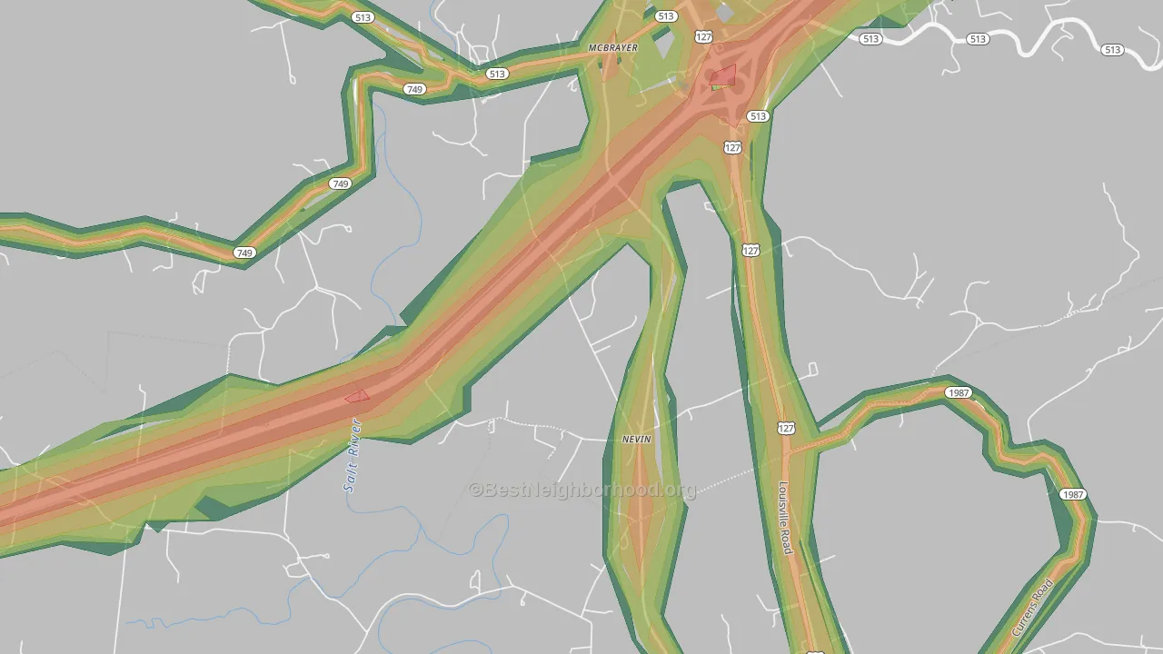 Nevin, KY Map of Noise Levels in Nevin