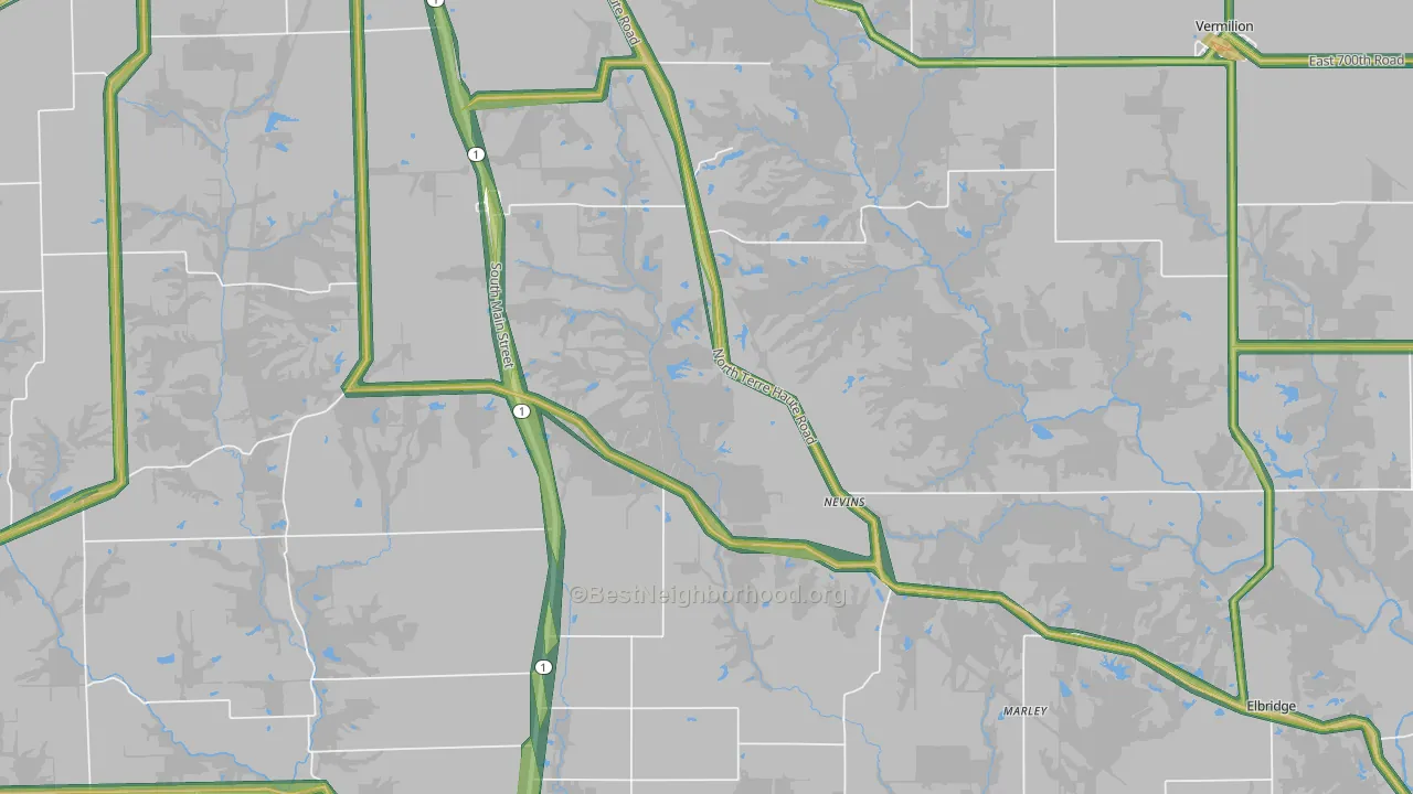 Nevins, IL Map of Noise Levels in Nevins